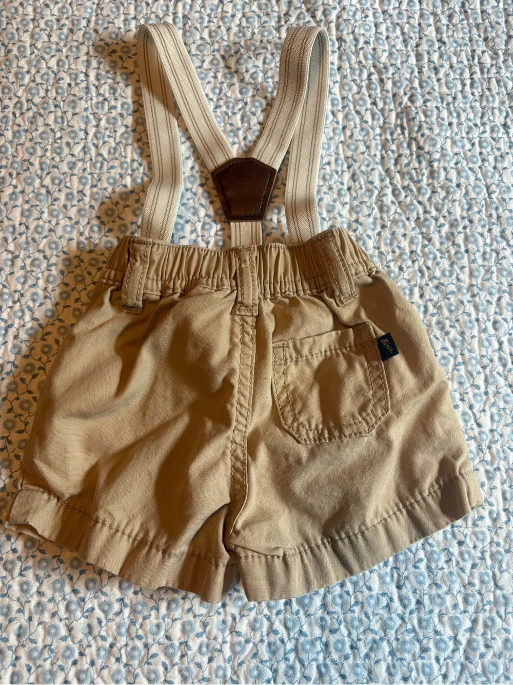 OshKosh B'gosh Tan Khaki Shorts with Striped Suspenders
